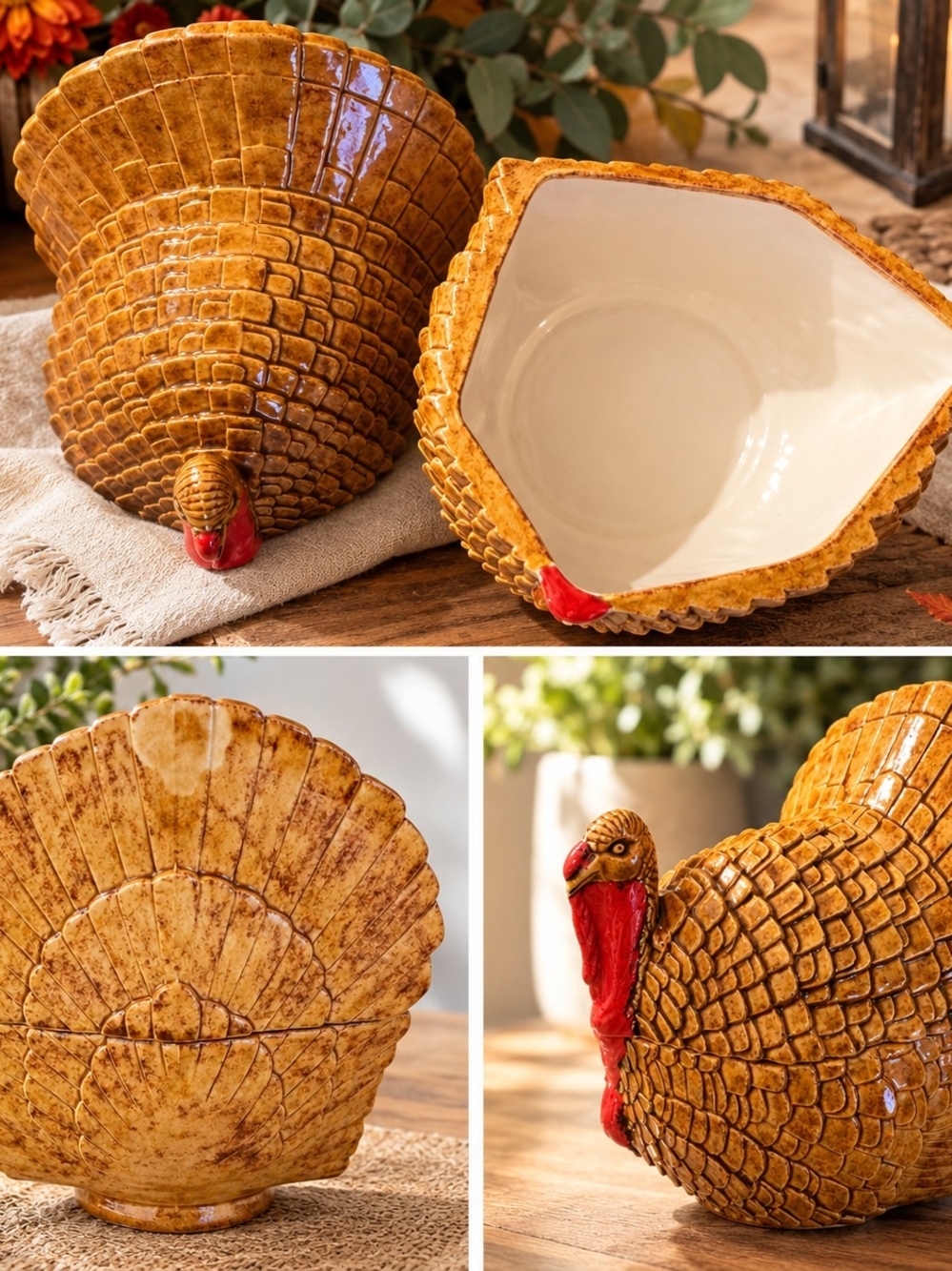 Ceramic Turkey Serving Bowl - Amber Brown
